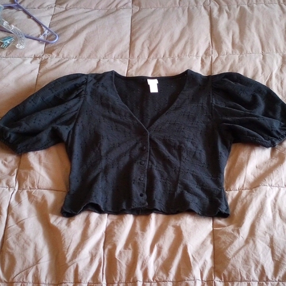 H&M puff sleeves blouse, black, medium